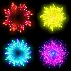 Festive patterned firework bursting in various shapes sparkling pictograms N7