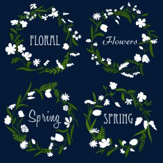 Wreaths with white flowers and herbs