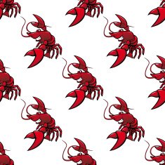 Cartoon red lobsters seamless pattern