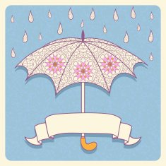 Illustration with an umbrella and a ribbon as frame N2