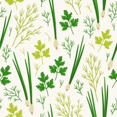 Seamless pattern with dill parsley and onion