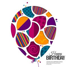 Birthday card with balloons in the style of cutouts N5