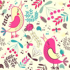 Seamless pattern cartoon birds and plants