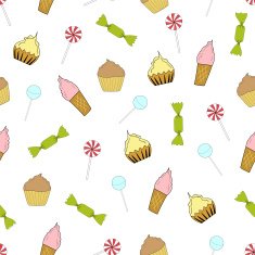 Seamless texture cupcakes and candy