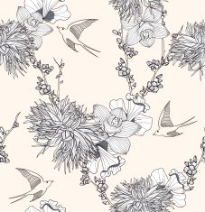 Seamless floral pattern with birds N25