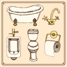 Sketch bathroom and toilet equipment in vintage style