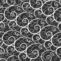 White lace seamless pattern on black background N2