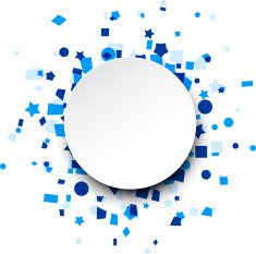 Round paper card over blue confetti