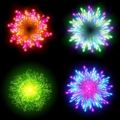 Festive patterned firework bursting in various shapes sparkling pictograms set N5