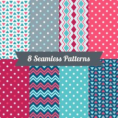 Set of Seamless Patterns with Chevron Polka Dot and Triangles