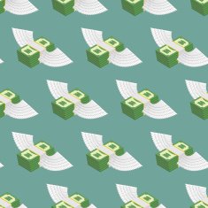 Dollars Cash with wings seamless pattern Vector backgroundÂ