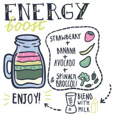 Energy boost smoothie hand drawn vector recipe
