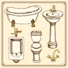 Sketch bathroom and toilet equipment in vintage style N3