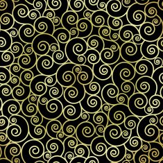 Abstract gold color swirls on black background