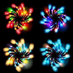 Festive patterned firework bursting in various shapes sparkling pictograms set N7