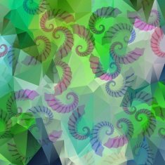 Green triangle and polygonal background with grub elements