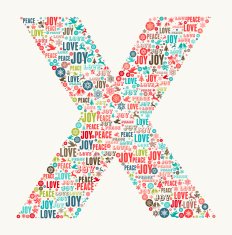 Letter X on Holiday Christmas White Background
