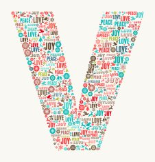 Letter V on Holiday Christmas White Background