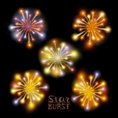 Festive patterned firework bursting in various shapes sparkling pictograms set N10