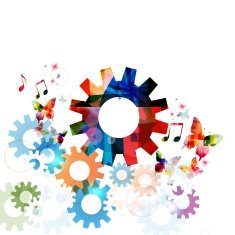 Colorful vector gears background with butterflies N2