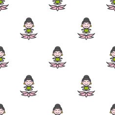 Vector cartoon meditating yoga girl seamless pattern