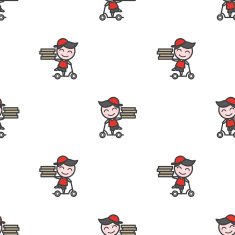 Vector minimalistic young delivery boy character seamless pattern