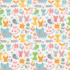Cute childish seamless pattern with baby animals