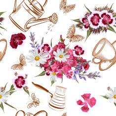 Floral seamless vector pattern with flowers in watercolor style N3
