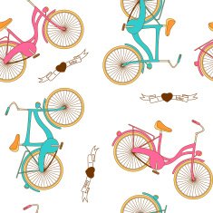 seamless pattern with flat retro bicycle for boy and girl