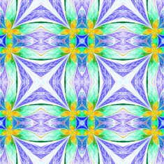 Symmetrical flower pattern in stained-glass window style on ligh