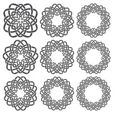 Nine circular decorative elements with stripes braiding for design