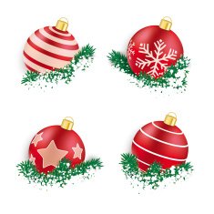 Red Christmas Baubles in Twigs Snow