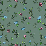 Pattern flowers leaves branches on gray background