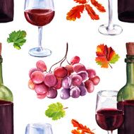 Wine seamless background pattern with watercolour drawings