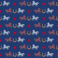 Racing horses and horseshoes seamless pattern Vector background