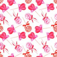 Pink lollypops watercolor seamless vector pattern