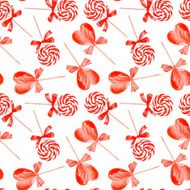 Red striped lollypops watercolor seamless vector print N2