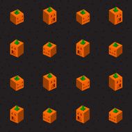 Square isometric pumpkins Halloween seamless pattern