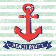 Vector marine background Anchor ribbon letters on seamless stripe pattern N2