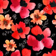 Seamless background with red poppies watercolor