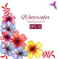 Watercolor card with decorative colorful flowers and copy space