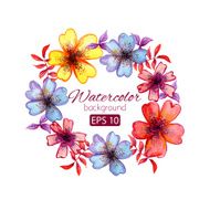 Watercolor card with decorative colorful flowers and copy space N2