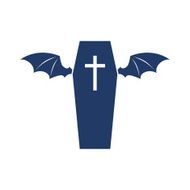 Coffin with wings symbol logo design