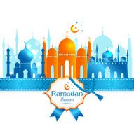 Greeting Card Ramadan Kareem design with silhouette of mosque