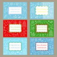 Greeting card set with winter hand drawn doodle elements N2