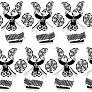 Korean women performing a traditional fan dance Seamless background pattern