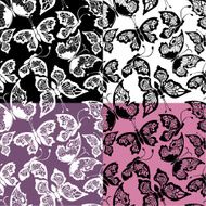 Set of seamless patterns with silhouette butterflies