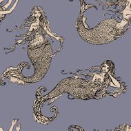 Seamless pattern with Beautiful mermaid girls