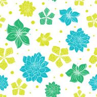 Vector Vibrant Blue Green Exotic Flowers Seamless Pattern