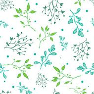 Vector Spring Green Braches on White Seamless Pattern